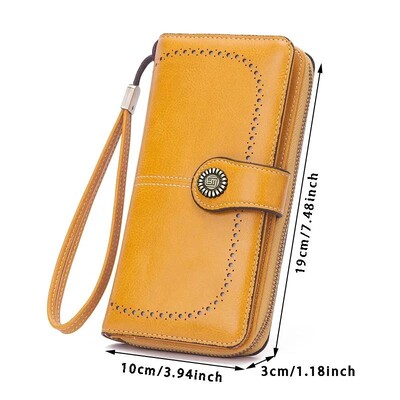 Jauns retro garais maciņš Vintage vienkrāsains eļļas vasks dobs maks Daudzfunkcionāls lielas ietilpības mobilā tālruņa soma sievietēm