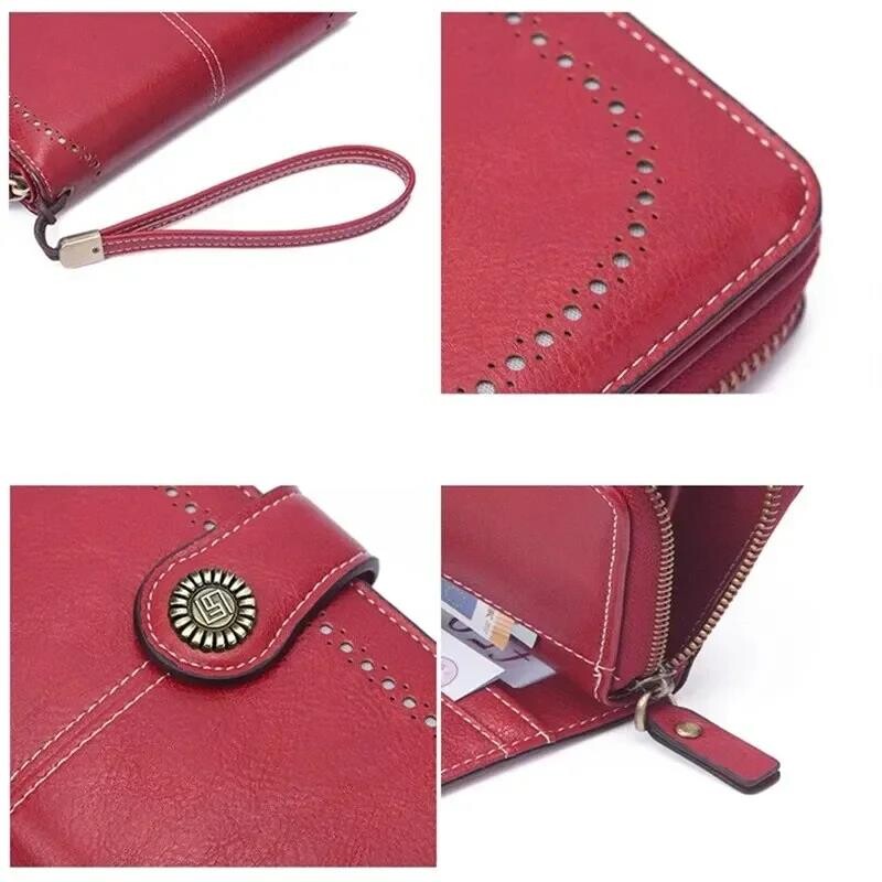 Jauns retro garais maciņš Vintage vienkrāsains eļļas vasks dobs maks Daudzfunkcionāls lielas ietilpības mobilā tālruņa soma sievietēm