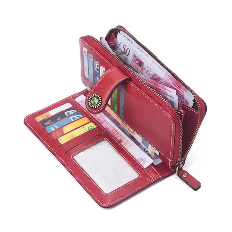 Jauns retro garais maciņš Vintage vienkrāsains eļļas vasks dobs maks Daudzfunkcionāls lielas ietilpības mobilā tālruņa soma sievietēm