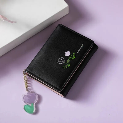 Női, rövid, vékony koreai változat, aranyos rajzfilm medve női kis pénztárca, diák háromszoros pénztárca, divatos, rövid érme pénztárca