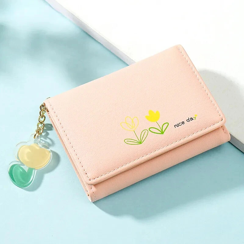 Női, rövid, vékony koreai változat, aranyos rajzfilm medve női kis pénztárca, diák háromszoros pénztárca, divatos, rövid érme pénztárca