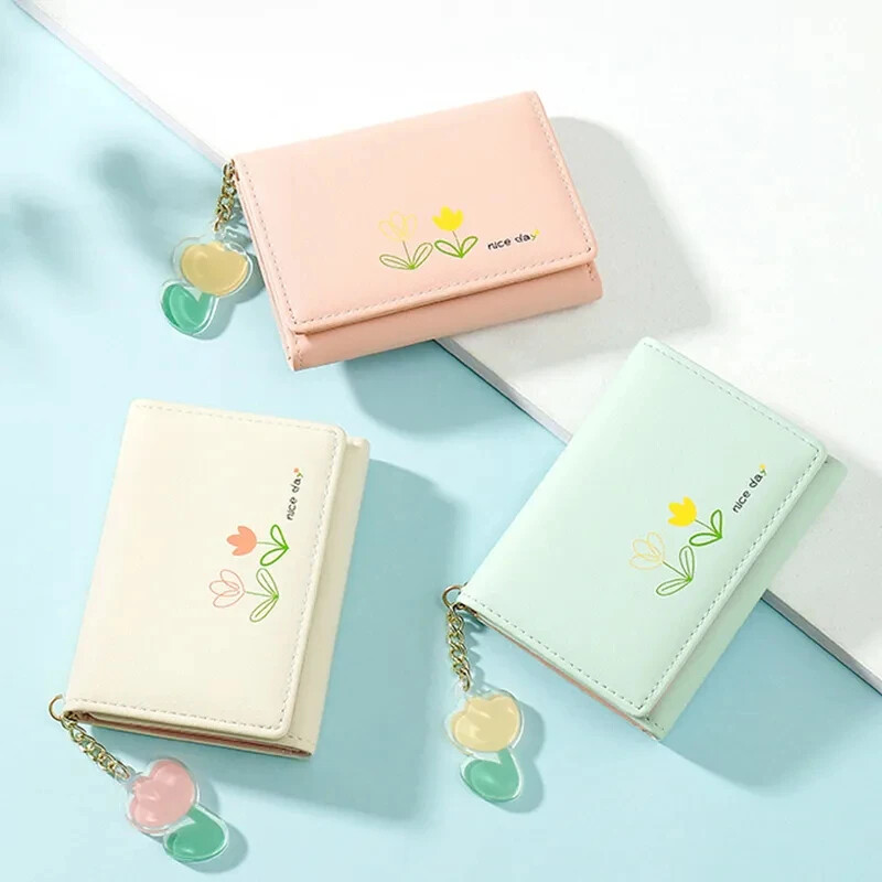 Női, rövid, vékony koreai változat, aranyos rajzfilm medve női kis pénztárca, diák háromszoros pénztárca, divatos, rövid érme pénztárca