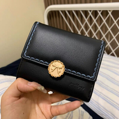 Portofel BOMO Fluture pentru femei, dulce vintage, pliabil, poșetă cu monede în stil coreean, scurtă, neagră, drăguță, Trend 2024