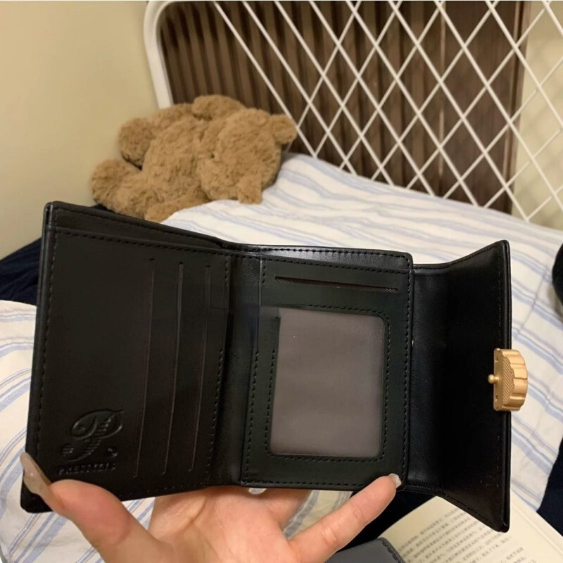 Portofel BOMO Fluture pentru femei, dulce vintage, pliabil, poșetă cu monede în stil coreean, scurtă, neagră, drăguță, Trend 2024