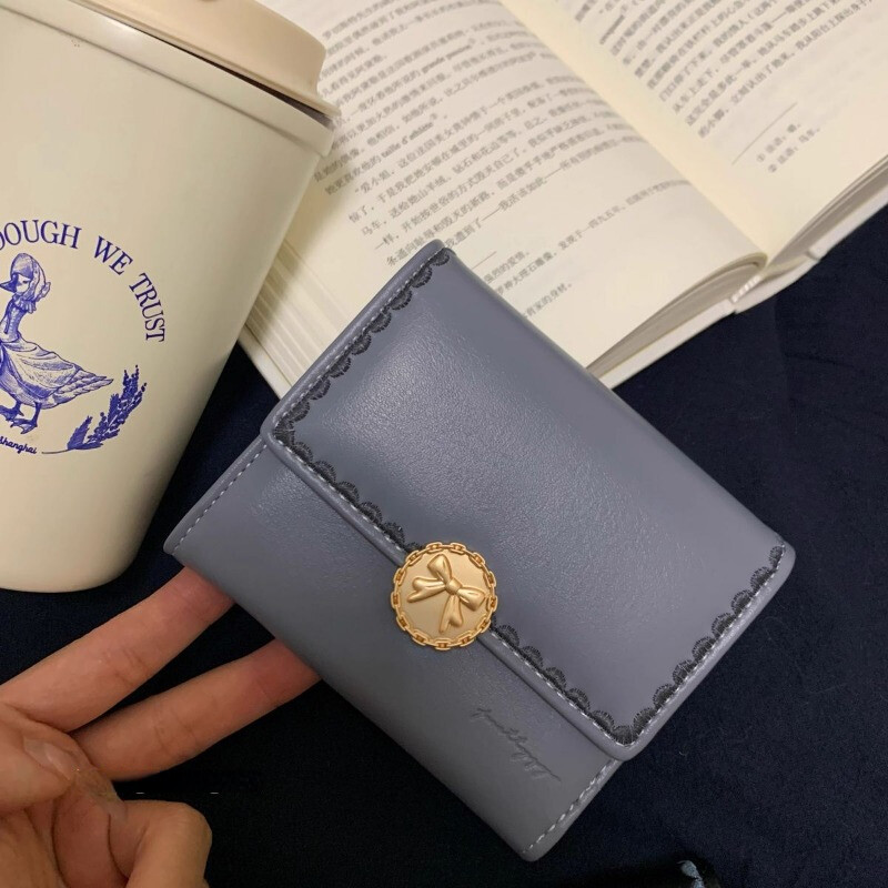 Portofel BOMO Fluture pentru femei, dulce vintage, pliabil, poșetă cu monede în stil coreean, scurtă, neagră, drăguță, Trend 2024