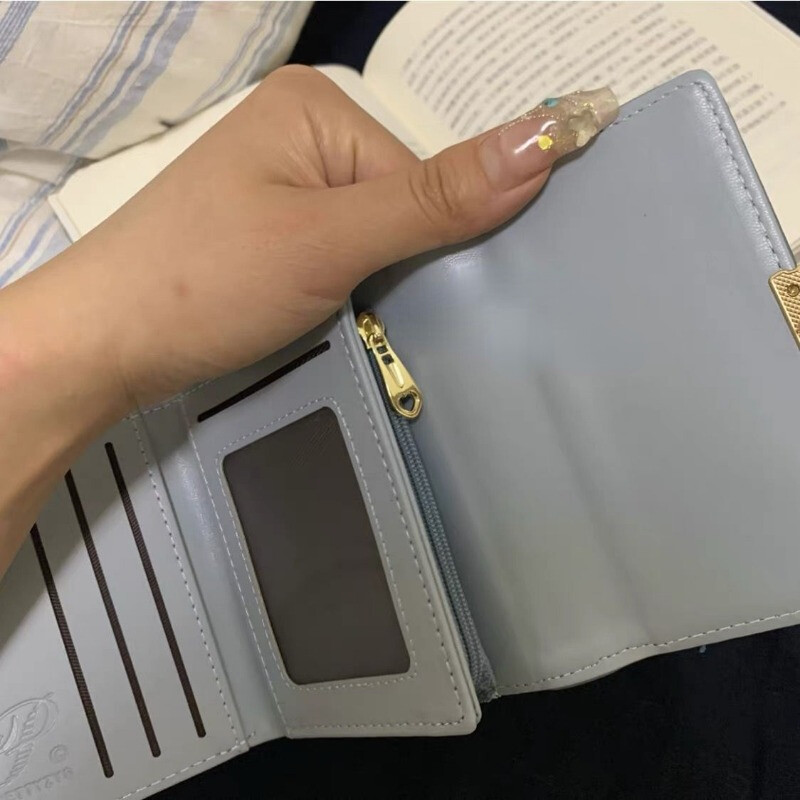 Portofel BOMO Fluture pentru femei, dulce vintage, pliabil, poșetă cu monede în stil coreean, scurtă, neagră, drăguță, Trend 2024