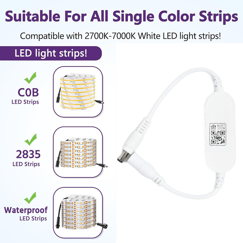 APPLE HOMEKIT išmanusis LED valdiklis palaiko „Siri“ balso valdymo reguliatorių DC 12V 24V Skirta 5050 2835 Cob vienos spalvos LED lempučių juostelė