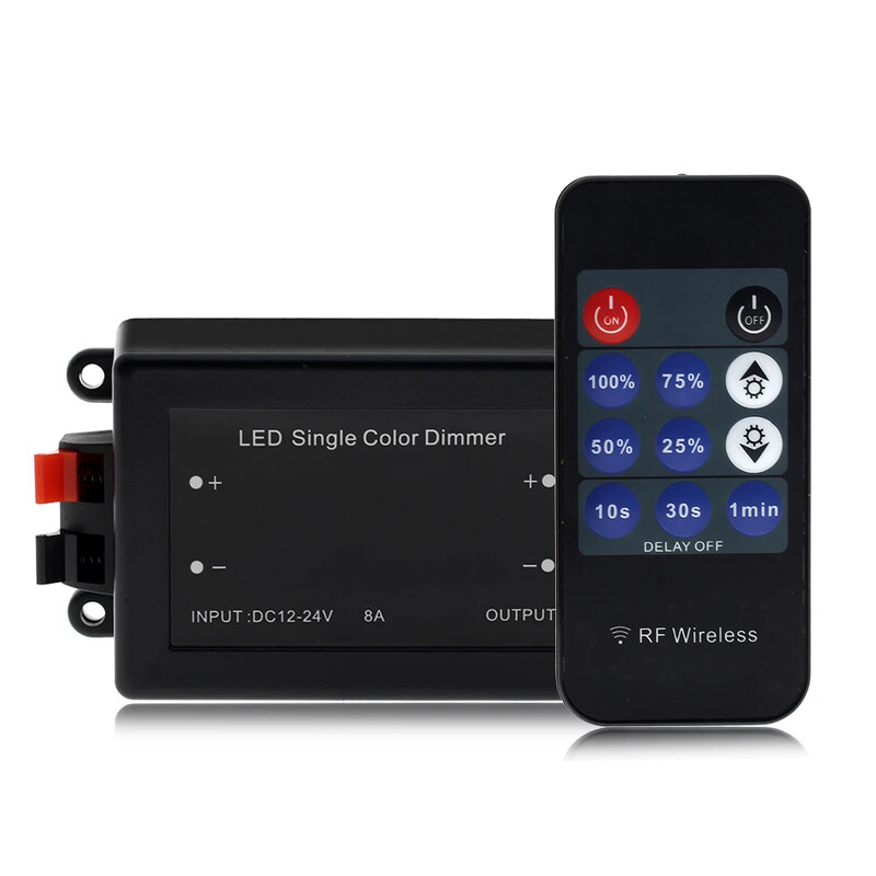Naujas LED vienos spalvos pritemdytojas belaidis LED valdiklis 11 klavišų RF nuotolinio valdymo pulto ryškumo reguliavimo jungiklis, skirtas LED juostai DC12V-24V
