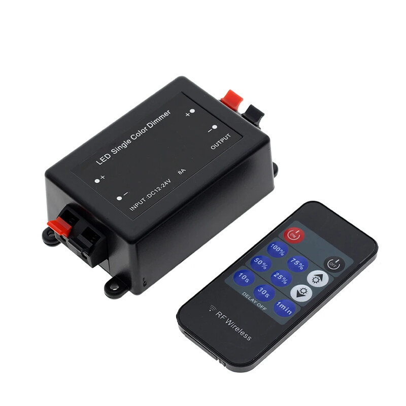 Naujas LED vienos spalvos pritemdytojas belaidis LED valdiklis 11 klavišų RF nuotolinio valdymo pulto ryškumo reguliavimo jungiklis, skirtas LED juostai DC12V-24V