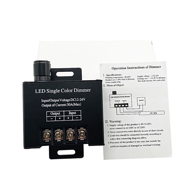 DC12V-24V LED šviesos diodo reguliatorius 30A 360W reguliatorius Reguliuojamas valdiklis 5050 2835 5730 Vienos spalvos LED juostelės šviesos diodų reguliatorius