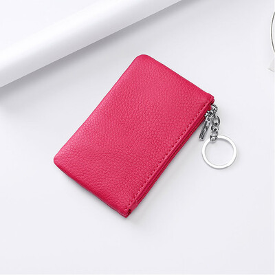 Novčanik za ključeve od prave kože Popularna torbica za sitne kovanice u boji slatkiša Paket ružičasto crvene kartice za autobus Džep s patentnim zatvaračem Logotip s prilagođenim imenom