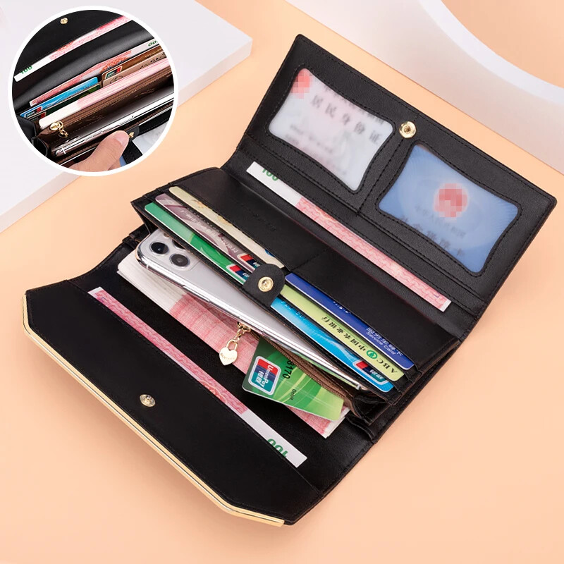 Novi modni dugi ženski novčanici Luksuzni dizajnerski novčanik s držačem RFID kartice od prave kože za žene Novčanik s torbicom Crvene torbice
