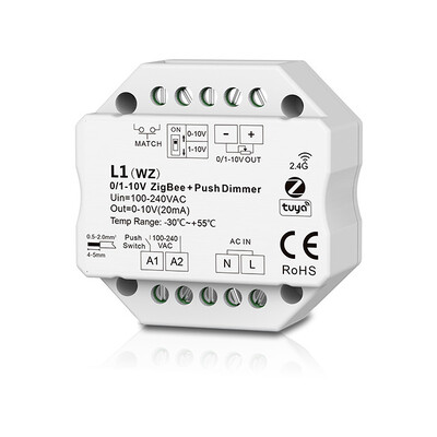 L1(WT)WiFi / L1(WZ)ZigBee Tuya 2,4G RF belaidis šviesos diodo reguliatorius DIP jungiklis Push Dim 1CH įvestis AC100-240V išvestis 0/1-10V pritemdymas