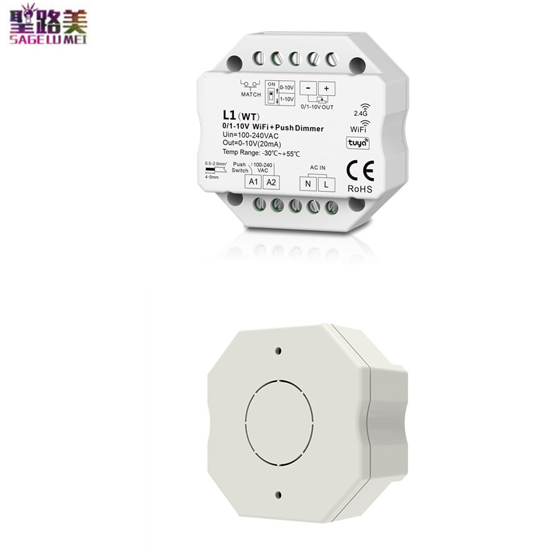L1(WT)WiFi / L1(WZ)ZigBee Tuya 2,4G RF belaidis šviesos diodo reguliatorius DIP jungiklis Push Dim 1CH įvestis AC100-240V išvestis 0/1-10V pritemdymas