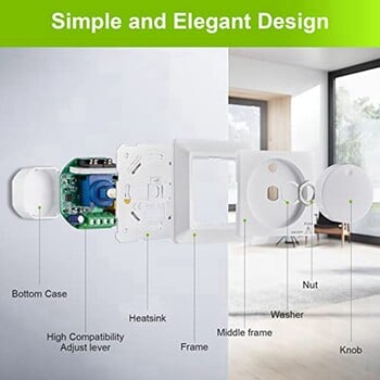 LED Dimmer Switch Flush-Mounted Dimmer 5-300 W Dimmer Switch LED for Dimmable LED and Halogen