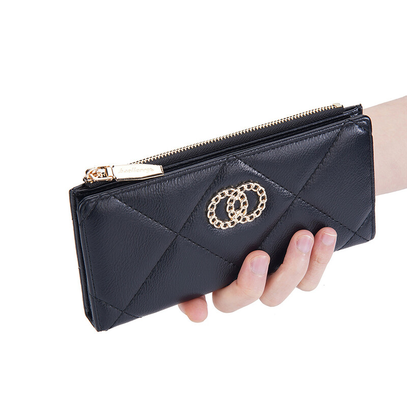 Ženski dugi novčanik od pu kože s više utora, držač za kartice velikog kapaciteta, patentni zatvarač, torbica za novčiće, telefon, crveno-bijeli novčanici za žene