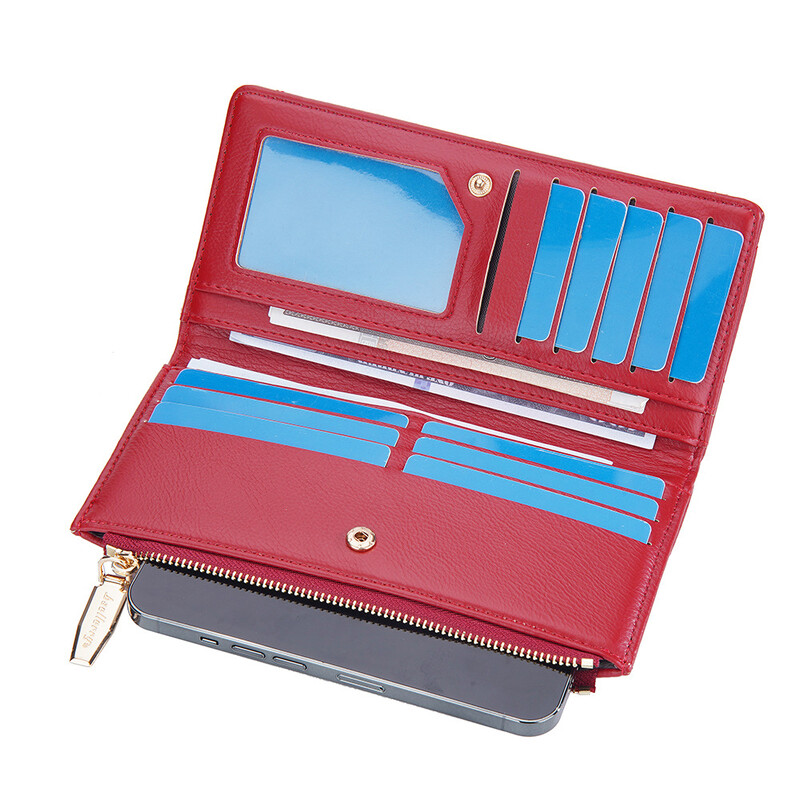 Ženski dugi novčanik od pu kože s više utora, držač za kartice velikog kapaciteta, patentni zatvarač, torbica za novčiće, telefon, crveno-bijeli novčanici za žene