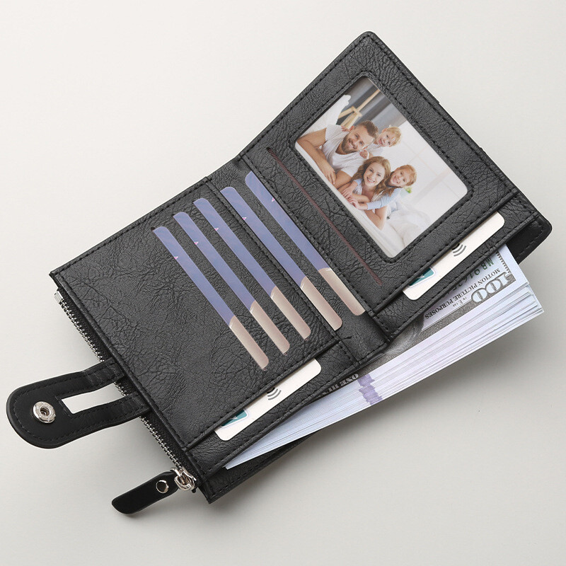 Muški novčanik za novčiće, modni RFID blokirajući čovjek, novčanik od PU materijala, patentni zatvarač, držač posjetnice, ID, torbica za novac, novčanik, muški