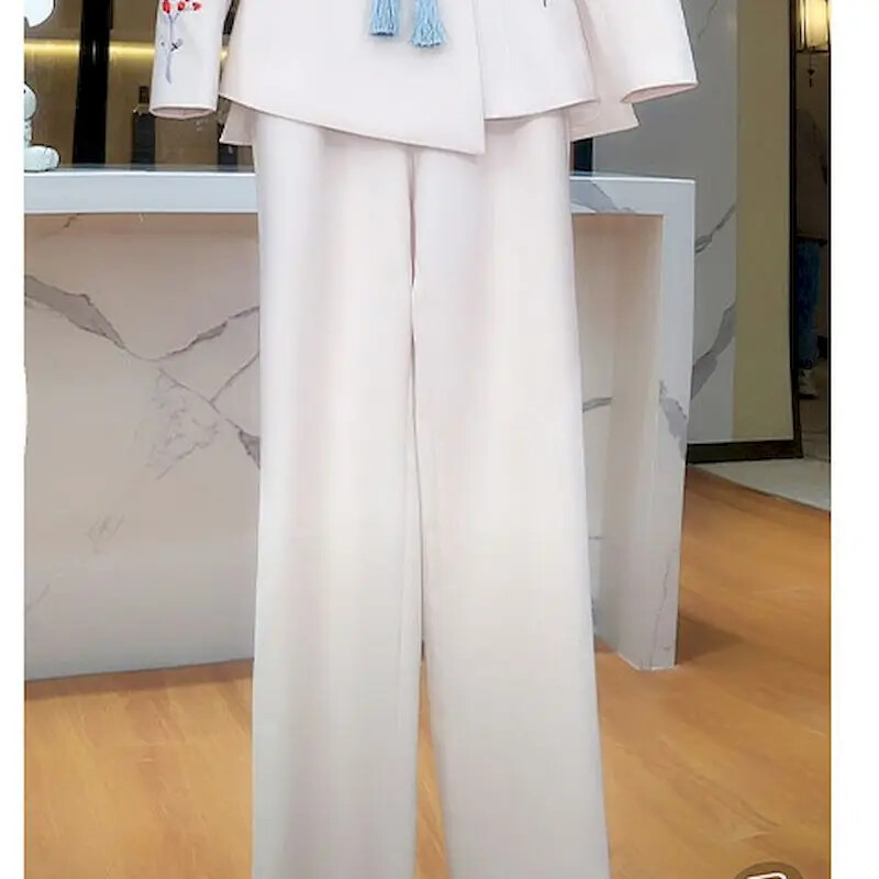 Női hímzés széles szárú nadrágkosztüm női tavaszi ősz új női profi női öltöny kabát öltöny kétrészes öltöny