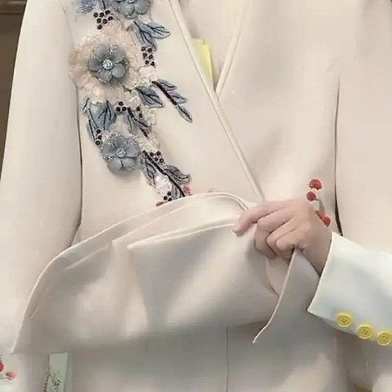 Női hímzés széles szárú nadrágkosztüm női tavaszi ősz új női profi női öltöny kabát öltöny kétrészes öltöny