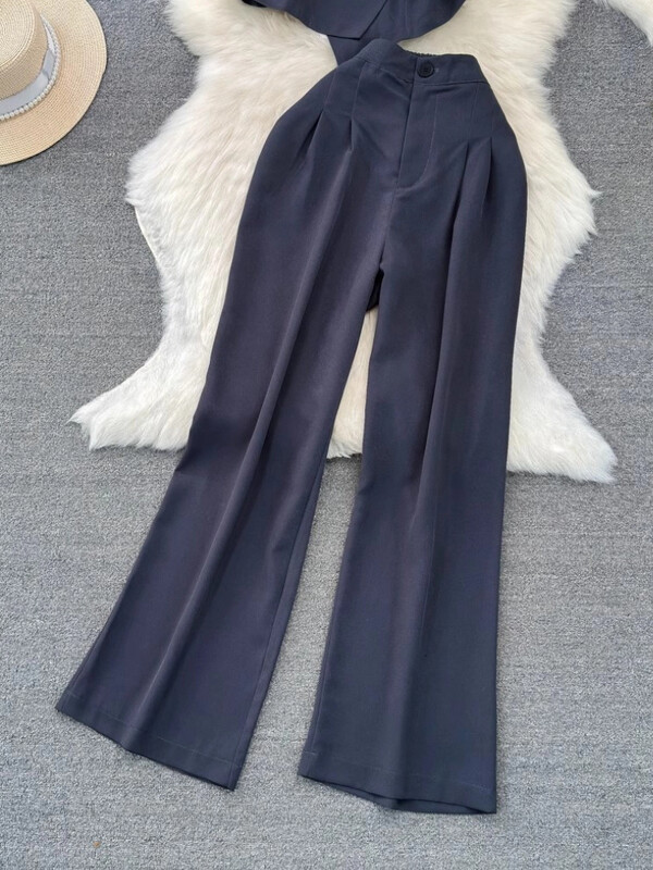 Costumul pantalon cu blazer elegant pentru femei, jachete crop chic vintage, pantaloni drepti, set de două piese, haine de petrecere de vară