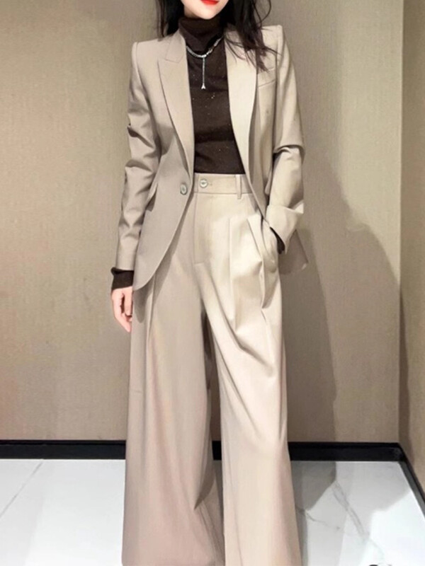 Sieviešu eleganti gadījuma brīvi biznesa bikškostīmi vintage šiks žaketes platas bikses divdaļīgs komplekts sieviešu formāli tērpi