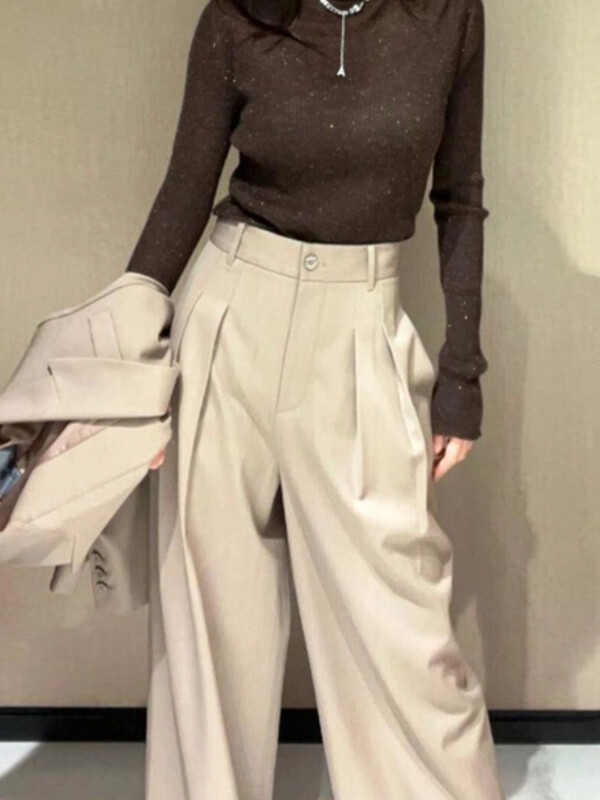 Sieviešu eleganti gadījuma brīvi biznesa bikškostīmi vintage šiks žaketes platas bikses divdaļīgs komplekts sieviešu formāli tērpi