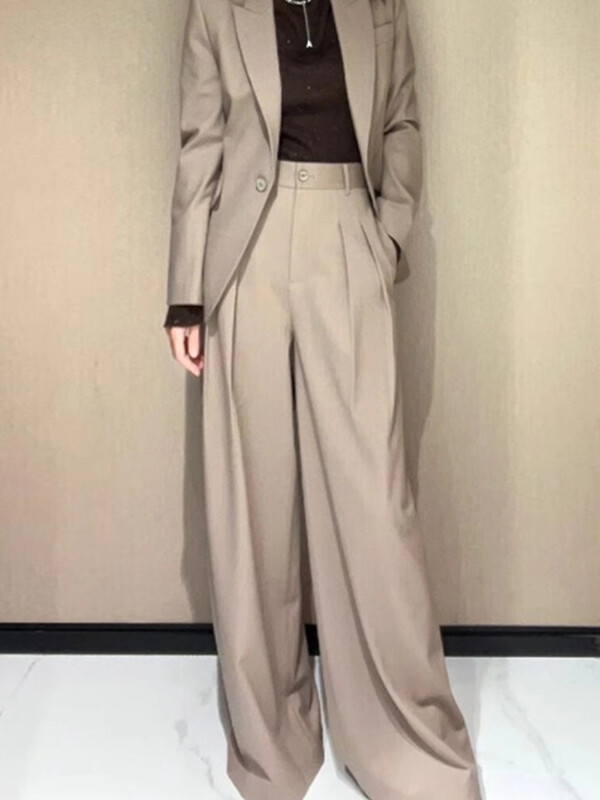 Sieviešu eleganti gadījuma brīvi biznesa bikškostīmi vintage šiks žaketes platas bikses divdaļīgs komplekts sieviešu formāli tērpi