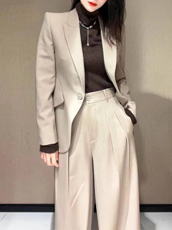 Sieviešu eleganti gadījuma brīvi biznesa bikškostīmi vintage šiks žaketes platas bikses divdaļīgs komplekts sieviešu formāli tērpi