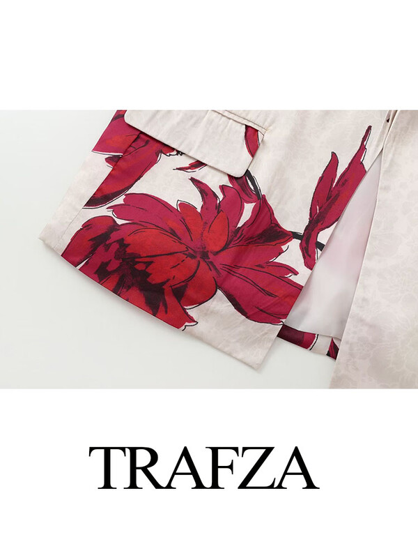 TRAFZA Γυναικείο πέτο με στάμπα μακρυμάνικο με ψεύτικη τσέπη Διακοσμητικό μπλέιζερ τοπ + λεπτό παντελόνι φαρδύ φερμουάρ στο πλάι Φαρδύ παντελόνι 2 τεμαχίων κομψό σετ