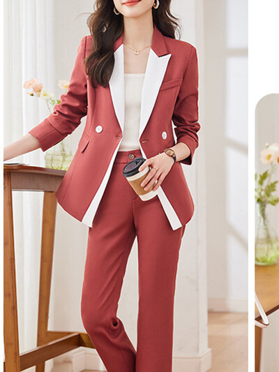 Yitimuceng Elegantni uredski blejzer za žene s dugim rukavima s novim uzorkom, čvrsta jednostavnost, uski rever, odijela s hlačama na dvoredno kopčanje