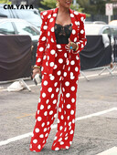 CM.YAYA Κομψή πουά κοστούμι σακάκι και φαρδύ παντελόνι δύο τεμαχίων γυναικείο σετ 2023 Φθινόπωρο, Χειμώνας, Street Outfit