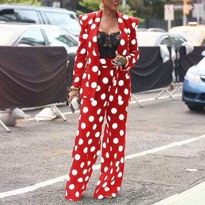 CM.YAYA Κομψή πουά κοστούμι σακάκι και φαρδύ παντελόνι δύο τεμαχίων γυναικείο σετ 2023 Φθινόπωρο, Χειμώνας, Street Outfit