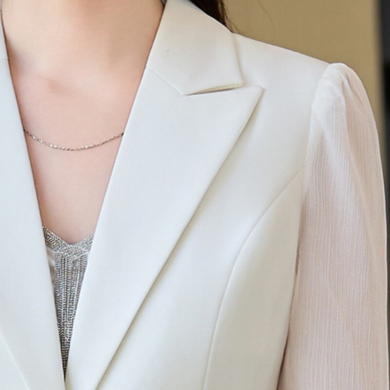 Blazere de damă cu mâneci trei sferturi, subțiri ocazional versatilă, volane, ochiuri cu mâneci transparente, set de costum Seturi de îmbrăcăminte de lucru pentru birou.