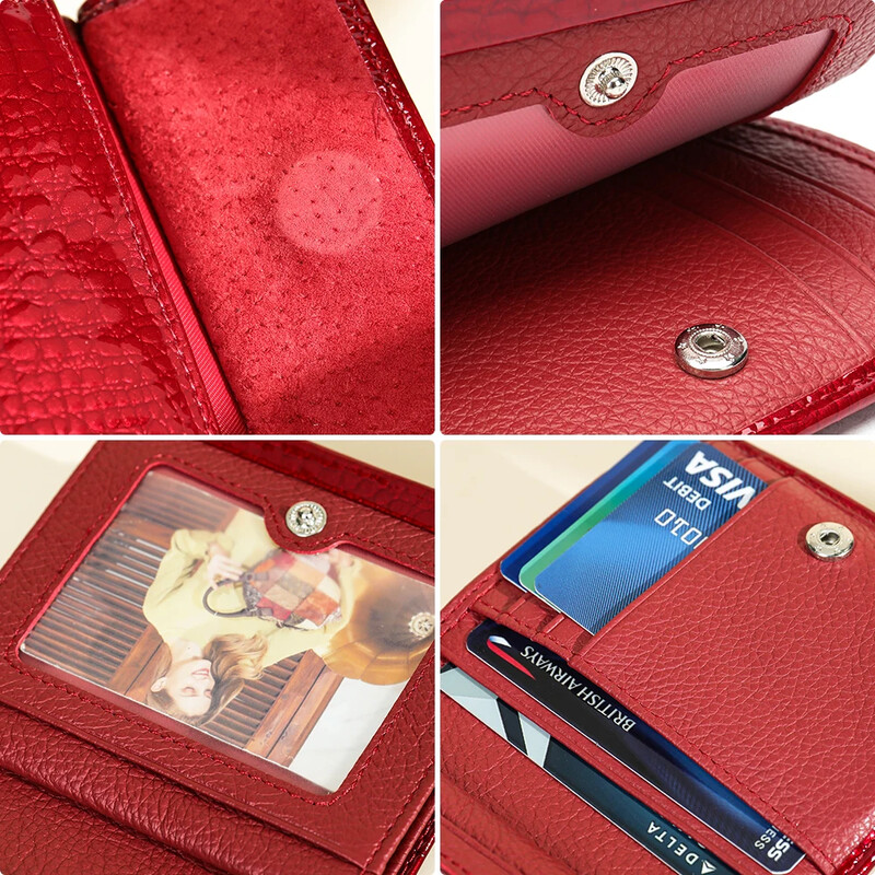 Portofel Marrant din piele de damă cu buzunar pentru monede Suport carduri roșii Geanta de bani Poșetă de femei