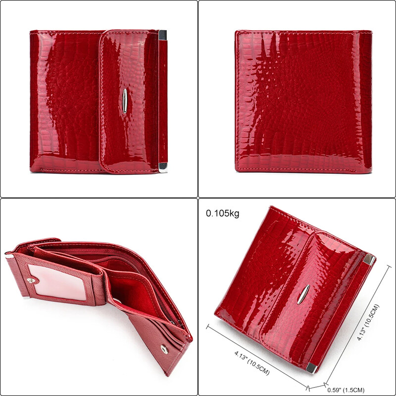 Portofel Marrant din piele de damă cu buzunar pentru monede Suport carduri roșii Geanta de bani Poșetă de femei