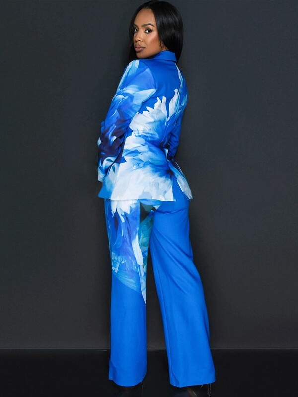 2 daļīgs komplekts, seksīgs rudens ziemas modes sieviešu 2024. gada topi ar ziediem, garām piedurknēm, bleizeri un biksēm, kostīmu komplekti, tērpi