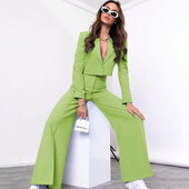 Elegantni jednobojni komplet ženskih hlača Vrhunski dvodijelni ženski jednokopčani set (sako + hlače)أطقم بناطيل