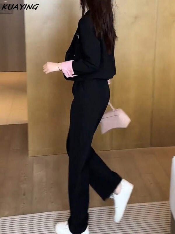 Vintage γυναικεία σακάκια παντελόνια Casual Slim Blaser Jackets Solid Pantalons Στολές Γυναικεία Κορεάτικη μόδα Σετ 2 τεμαχίων Φθινόπωρο Νέο