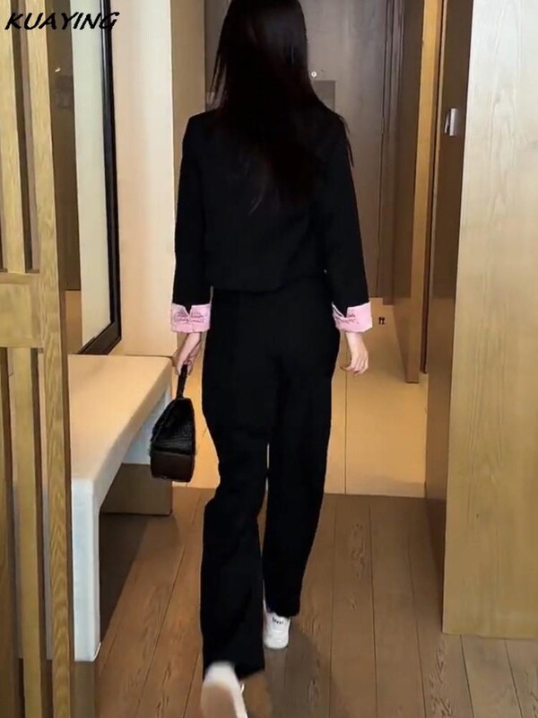Vintage γυναικεία σακάκια παντελόνια Casual Slim Blaser Jackets Solid Pantalons Στολές Γυναικεία Κορεάτικη μόδα Σετ 2 τεμαχίων Φθινόπωρο Νέο