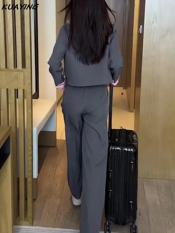 Vintage γυναικεία σακάκια παντελόνια Casual Slim Blaser Jackets Solid Pantalons Στολές Γυναικεία Κορεάτικη μόδα Σετ 2 τεμαχίων Φθινόπωρο Νέο