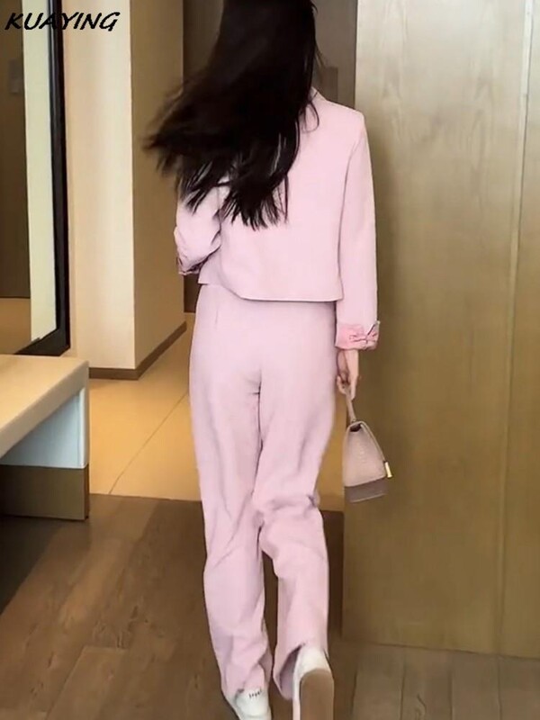 Vintage γυναικεία σακάκια παντελόνια Casual Slim Blaser Jackets Solid Pantalons Στολές Γυναικεία Κορεάτικη μόδα Σετ 2 τεμαχίων Φθινόπωρο Νέο