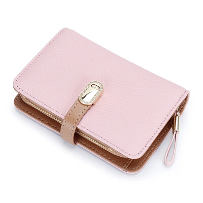 Pénztárca női bőr rövid pénztárca több kártya hely Első réteg marhabőr pénztárca cipzáras cseretáska kártyatáska