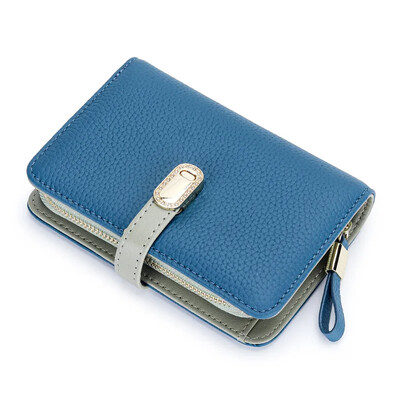 Pénztárca női bőr rövid pénztárca több kártya hely Első réteg marhabőr pénztárca cipzáras cseretáska kártyatáska