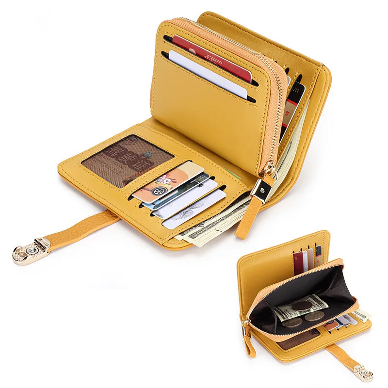 Pénztárca női bőr rövid pénztárca több kártya hely Első réteg marhabőr pénztárca cipzáras cseretáska kártyatáska