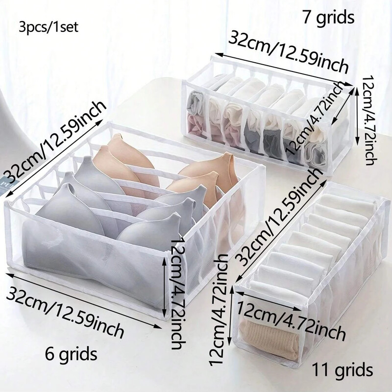 3 kom/set - Set organizatora za ladice - Jednostavan pristup pregradama za donje rublje, čarape, grudnjake - Rješenje za pohranu u ormaru koje štedi prostor
