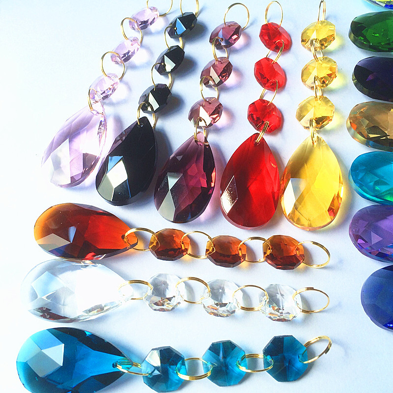 Aukščiausios kokybės 12 vnt. / partijoje (105 mm) Daugiaspalviai K9 krištoliniai liustra pakabukai Dekoratyvinis stiklas Puošnus kabantis papuošalas pasidaryk saulės gaudyklė