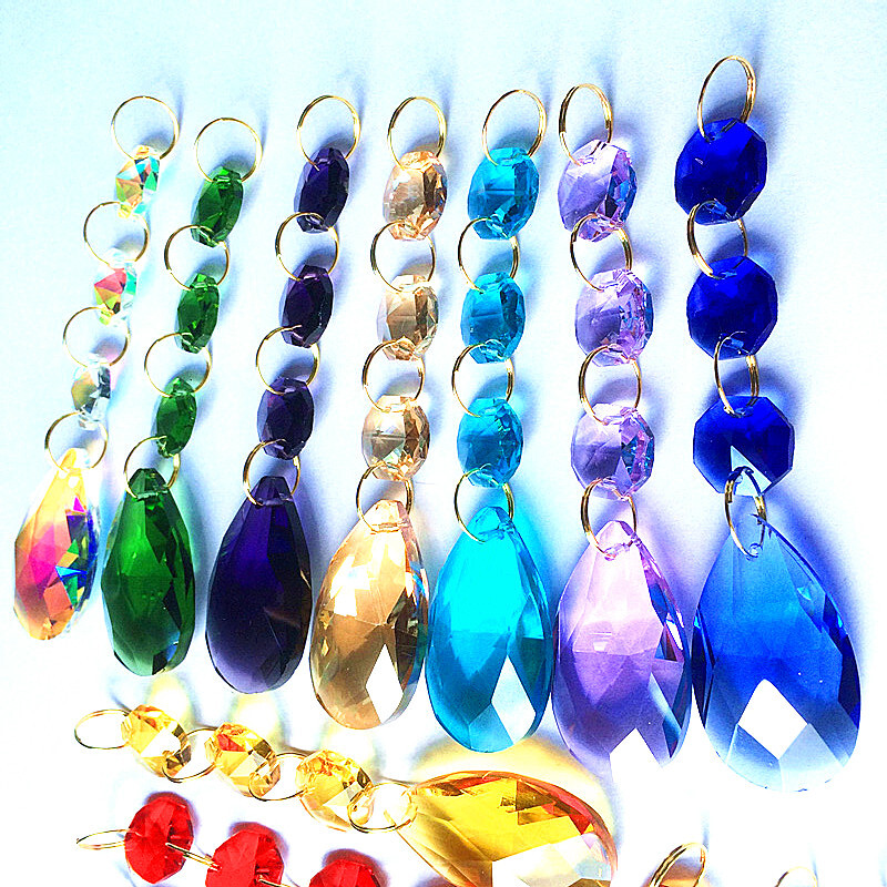 Aukščiausios kokybės 12 vnt. / partijoje (105 mm) Daugiaspalviai K9 krištoliniai liustra pakabukai Dekoratyvinis stiklas Puošnus kabantis papuošalas pasidaryk saulės gaudyklė
