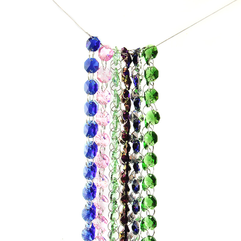 1M minden szín 14 mm-es kristály nyolcszög gyöngyök láncok üveg függő füzérek otthoni esküvői házasság FengShui dekorációhoz