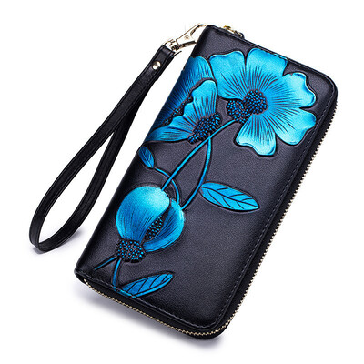 Flower Ženski novčanik od prave kože Ženski dugi novčanik Ženski Carteira Lady Clutch Torbica za novac Novčanica Cartera Mujer Portomonee